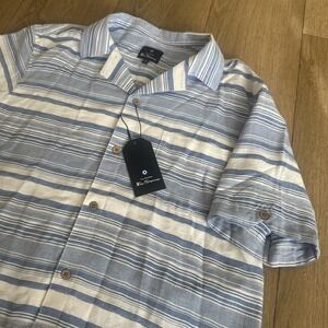 Ben Sherman Men's‎ SS Cork Button Up Blue Stripe Shirt Hawaiian Size Medium NEW